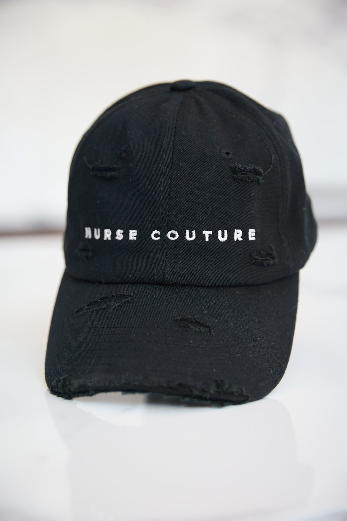 Distressed Black Nurse Couture Hat